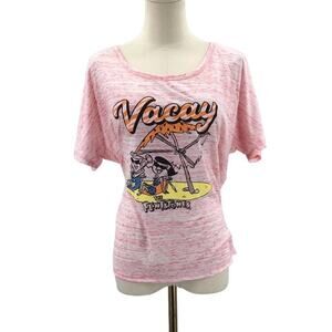 SMAK PARLOUR M pink vacay Flinstones short sleeve scoop neck tshirt top NWT B116